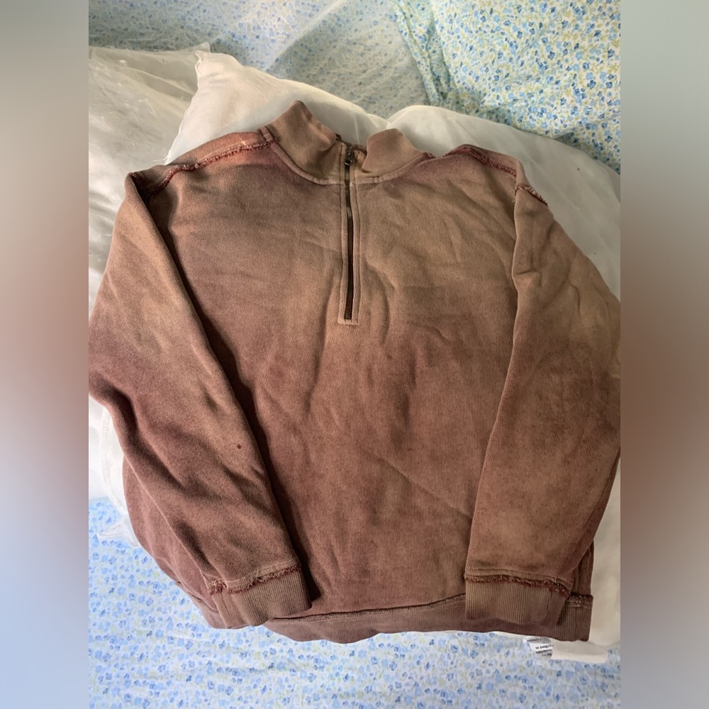 Free People S Bonnie Sweatshirt 3/4 Sleeve Bleached Dye Red Fleece